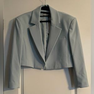 Alice and Olivia Shan Cropped Ruched Sleeve Blazer